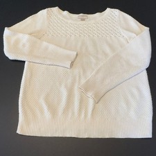 Ann Taylor Loft Womens Medium White Cotton Textured Knit Lattice Yoke Sweater