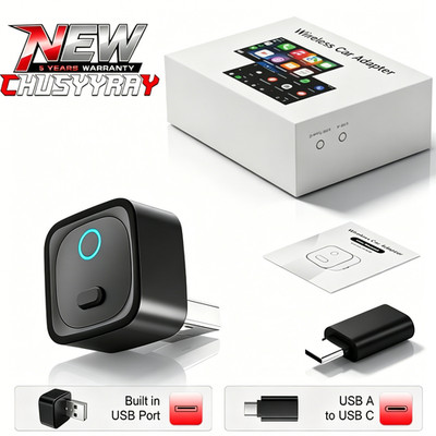 CHUSYYRAY 2in1 Wireless CarPlay Adapter USB-A USB-C Plug Play Wired CarPlay
