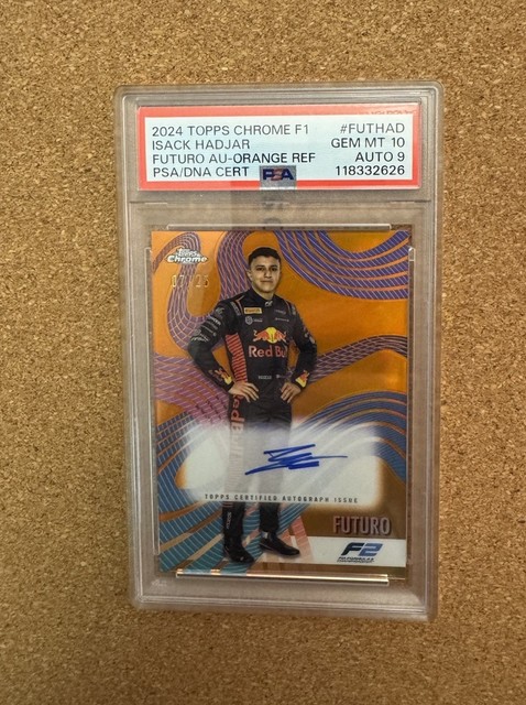 Topps 2024 Chrome F1 Isack Hadjar Futuro Orange Refractor /25 PSA 10 Auto 9