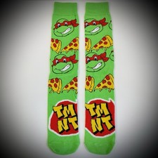 RAPHAEL PIZZA TMNT SOCKS teenage mutant ninja turtles BIG LOGO Mens ADULT CREW