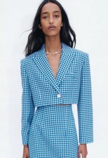 NWT ZARA BLAZER CHECKED CROPPED LAPEL COLLAR SIZE SMALL