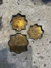 Set of 3 Small Brass Nested Coasters, Trinket Dishes Trays Floral Design
