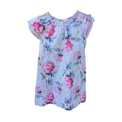 Baby Gap Toddler Girl's Dress 3T Linen Blend Bright Cabbage Rose Garden Sundress
