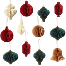 Chiisong 16 Pcs Christmas Paper Honeycomb Ornaments for Tree, 3D Glitter Edge Ho