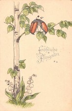 Pentecost Humanized Maybug Kiss Lily of the Valley Birch tree postcard C318