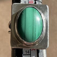 Vintage Modernist Green Natural Malachite Bezel Set Sterling Silver Ring 6