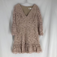 Eliza J Ballet Pink Floral Lace Long Bell Sleeve Pleated Lined Zipped Dress 14