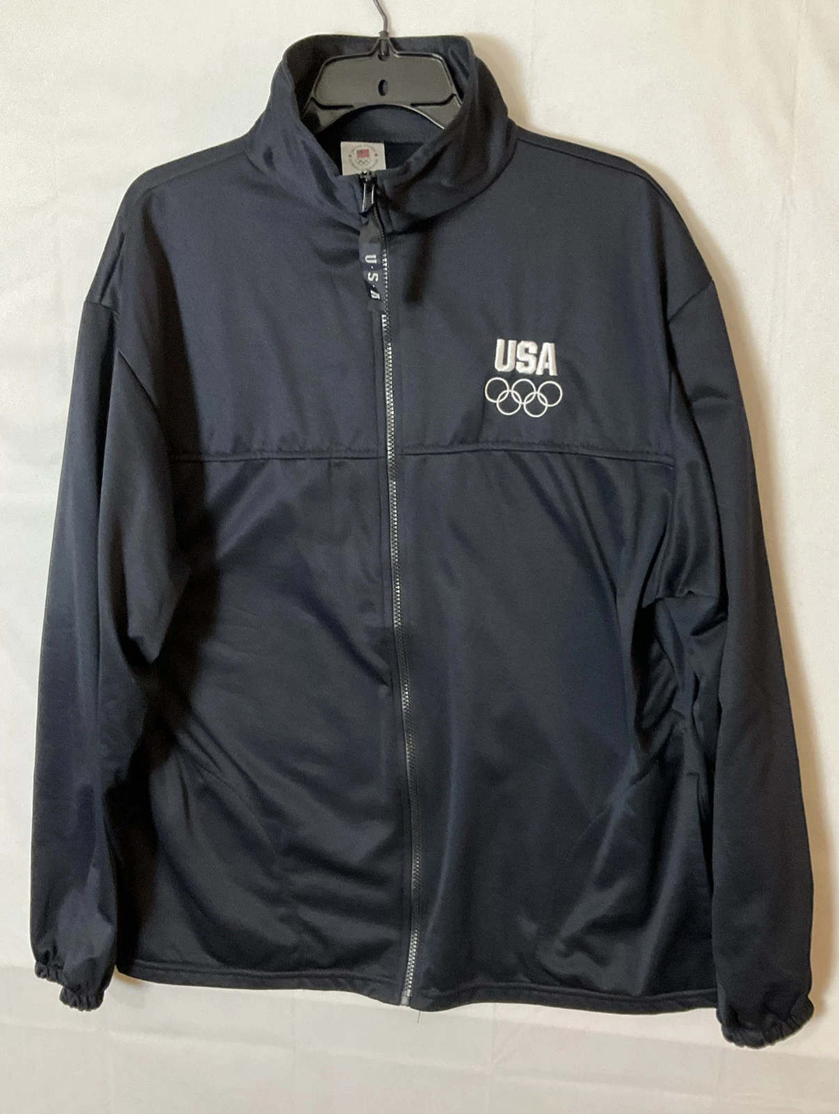 USA Olympic Committee Jacket Full Zip Fleece Lined With Pockets Mens XL Black