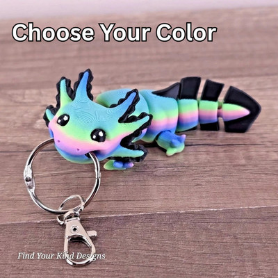 Axolotl Keychain - Choose Color - 3D Printed Articulated Flexi Fidget