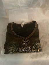 Women's Vintage Biker T-Shirt XLg Brown Short Sleeve W/ Bling By Liberty Wear