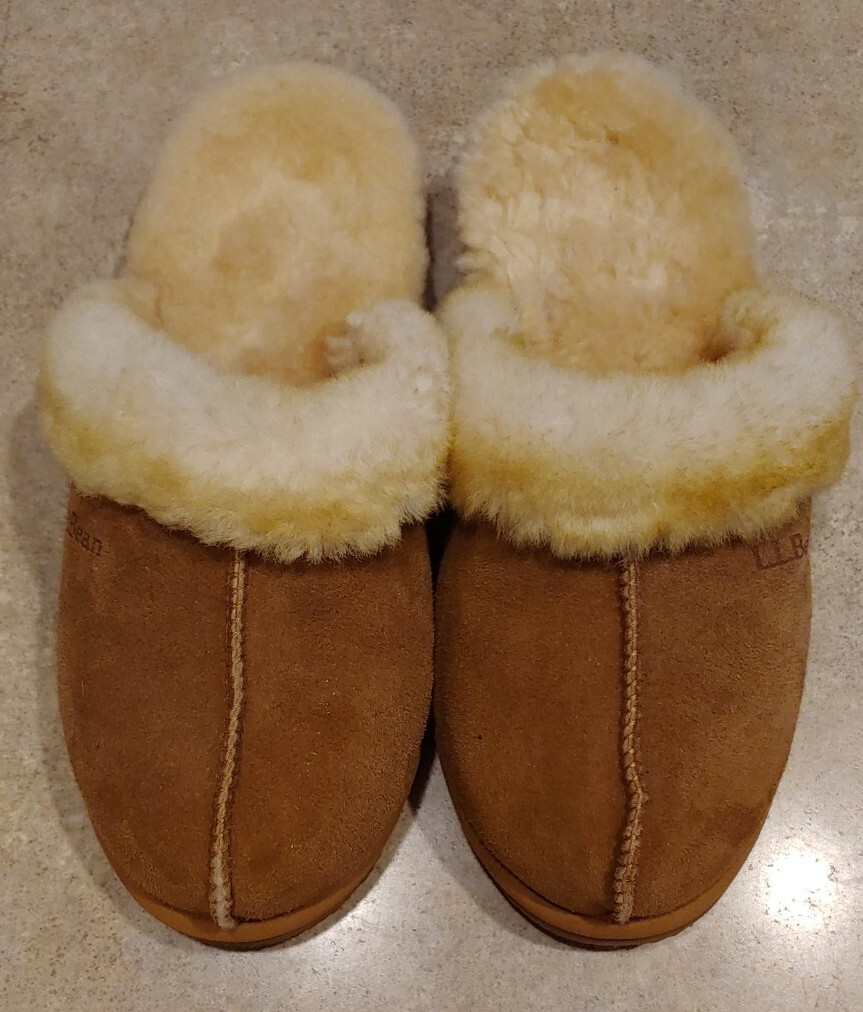 SAOLA Donna taglia 8 L.L. Pantofole suola dura agnelli marrone pelle scamosciata lana agnelli