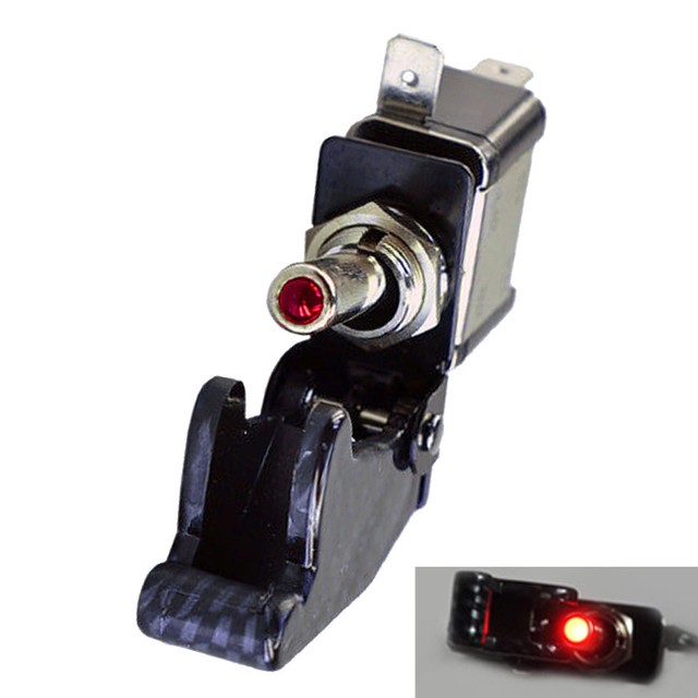 DIY Car 12V 20A Red LED Light Carbon Fiber Cover SPST