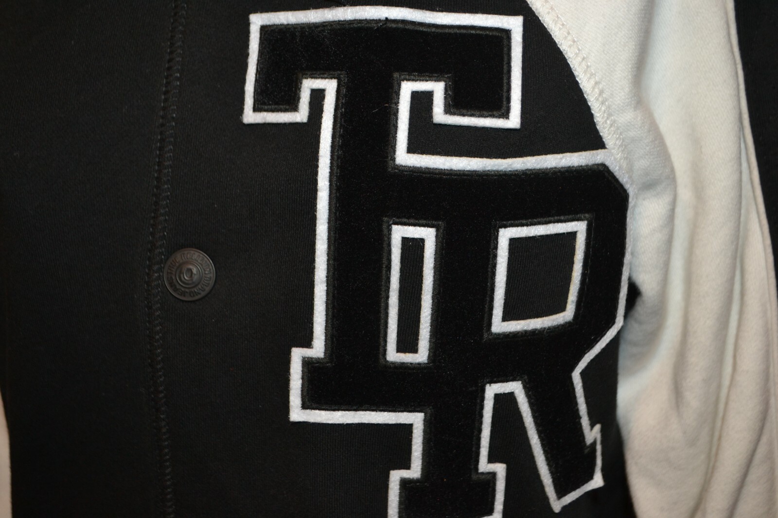 True Religion Women's Black White Snap Button Lettermans Varsity Jacket Sz S thumbnail 3