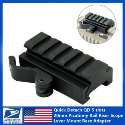 Quick Detach QD 5 Slots 20mm Picatinny Rail Riser Scope Lever Mount Base Adapter