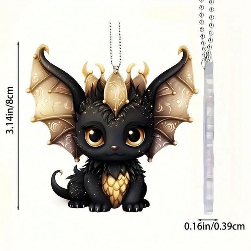 2D Hanging Ornament Dragon Gold & Black Acrylic Little for Car Rearview Mirror - Picture 3 of 7