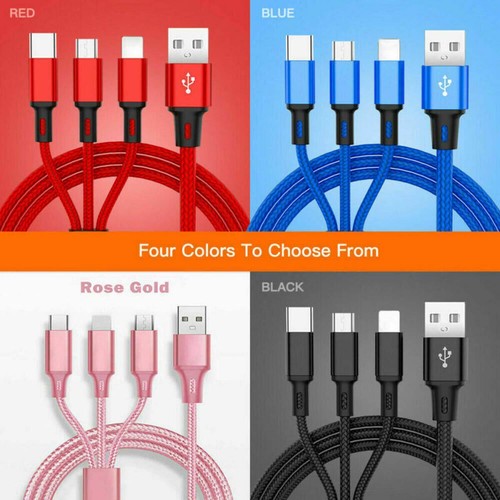 Universal 3 in 1 Charging Cable USB Multi Function Phone Charger Cord Type-C IOS - Picture 4 of 24