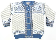 Rare VTG DALE OF NORWAY Nordic Fair Isle Striped Toggle Cardigan Sweater 90s M
