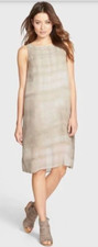 Eileen Fisher Silk Dress Womens Size XS Sleeveless Soft Plaid Gray Taupe Shift