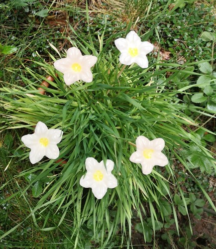 5 weiße Blüten KERAMIK - Rosenkugel Handarbeit -DEKO