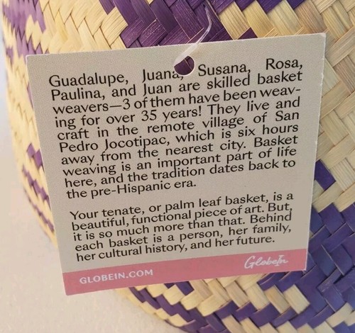 GlobeIn Handmade Palm Leaf Woven Basket Purple and Natural 6" x 5.5" Fair-trade - Picture 6 of 8