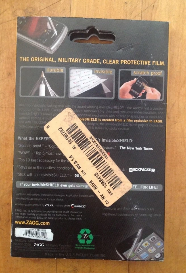 ZAGG Invisible Shield/ Screen Protector for Samsung Epic 4G Galaxy S Screen - Image 3 of 4