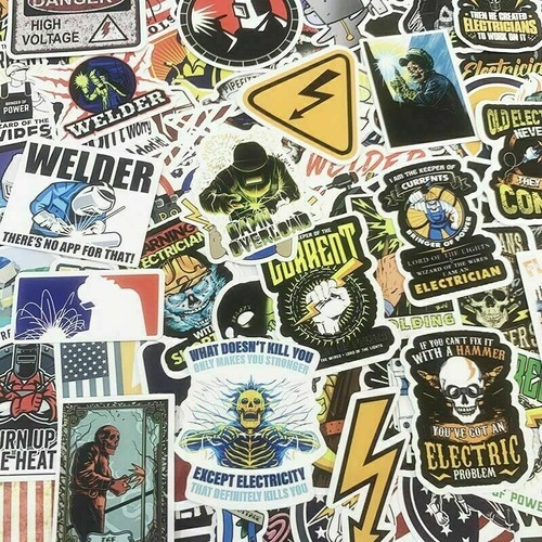 100 Hard Hat Helmet Stickers Funny Construction Welder Toolbox Electrician Union - Picture 3 of 12