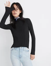 MADEWELL WOMEN'S BLACK LONG SLEEVE FINE RIBBED TURTLENECK TOP Sz S