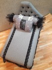 Bedroom Grey Black BED 4 Pillows Quilt & RACK/SHELF Hand Crafted Dollhouse  1/12 — photo 10