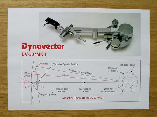 Protractor de alineación de brazo de tono diseñado a medida Dynavetor DV-501/505/507/507MKII - Imagen 2 de 7