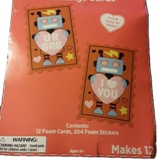 12 DIY Valentines Foam Classroom Cards & Stickers NEW