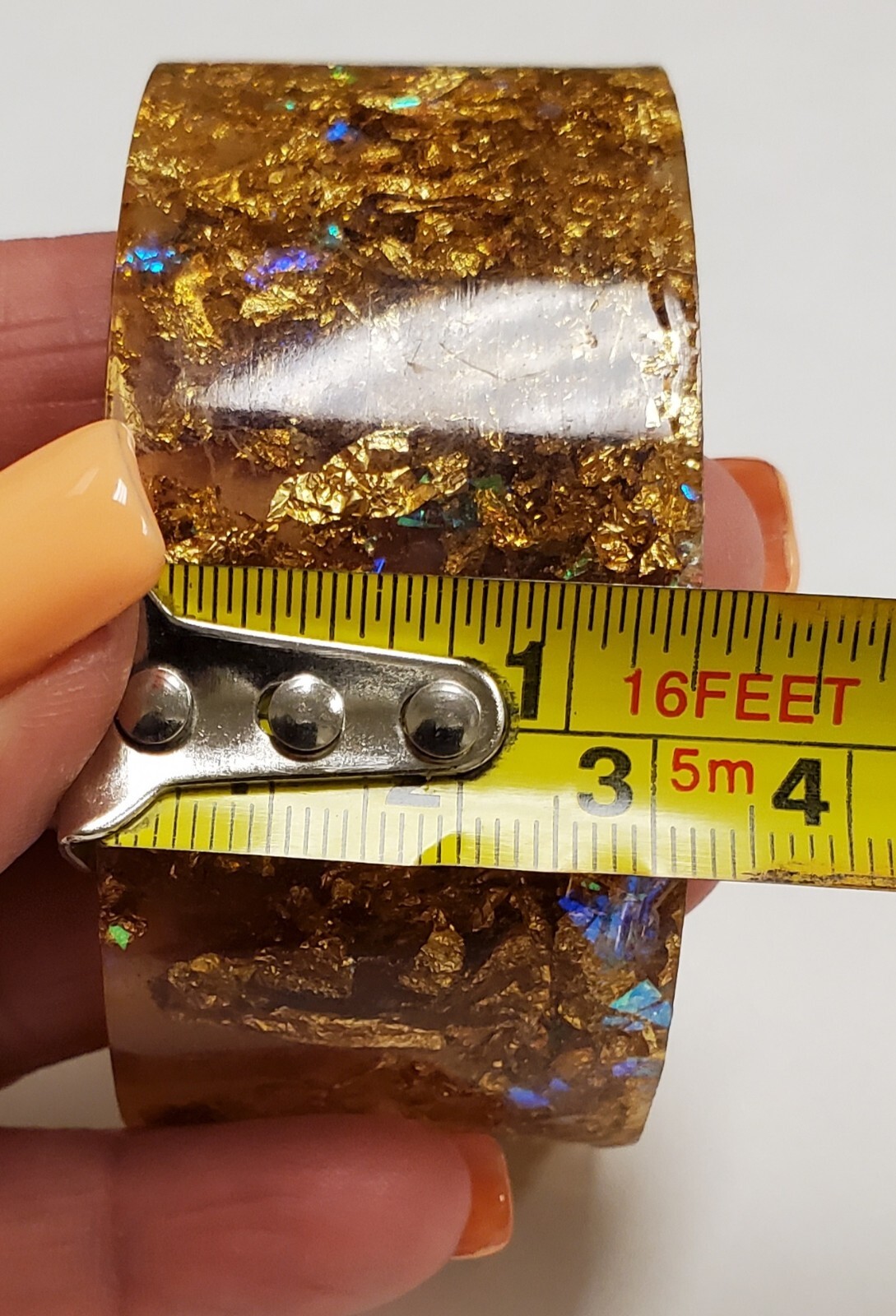 Large Gold Leaf Resin Cuff Statement Bracelet - image 3