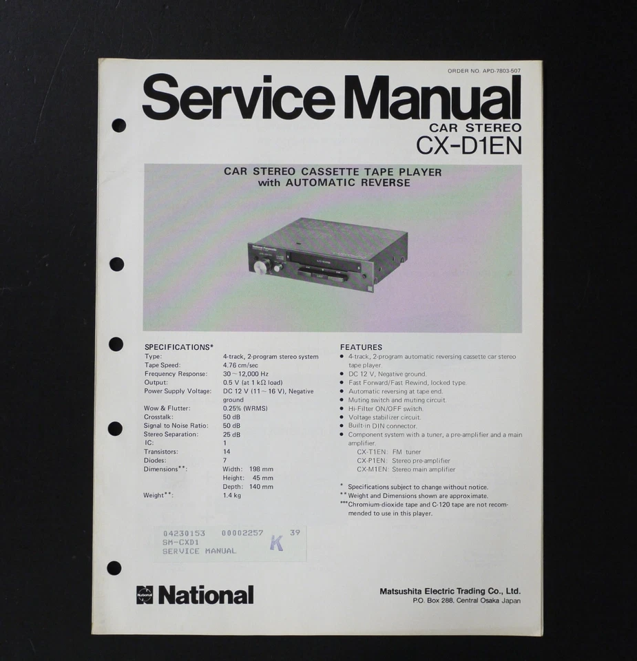 Original National PANASONIC CX-D1EN Car Stereo Service Manual /  Anleitung S11 - Bild 1 von 1