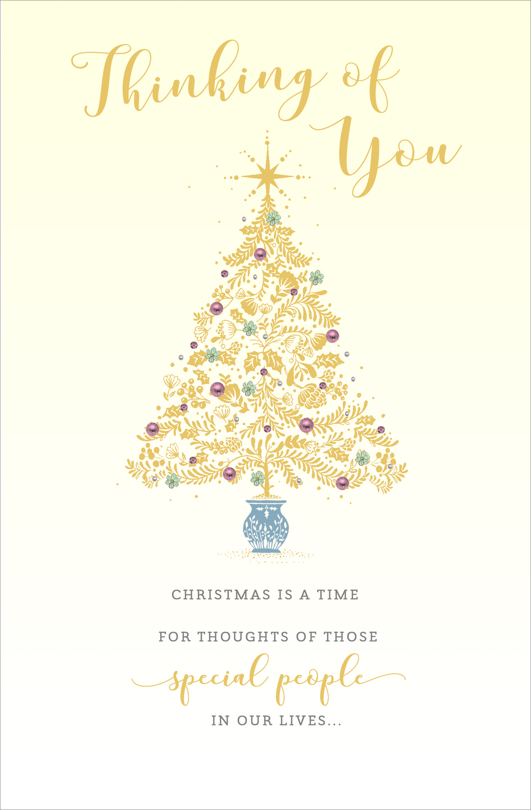 Thinking Of You Tree Traditional Christmas Greeting Card Lovely Verse Xmas Cards