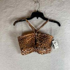 Bar III Women's Natural Glam Cheetah Print Bandeau Bikini Swim Top Sz M NWT 9949