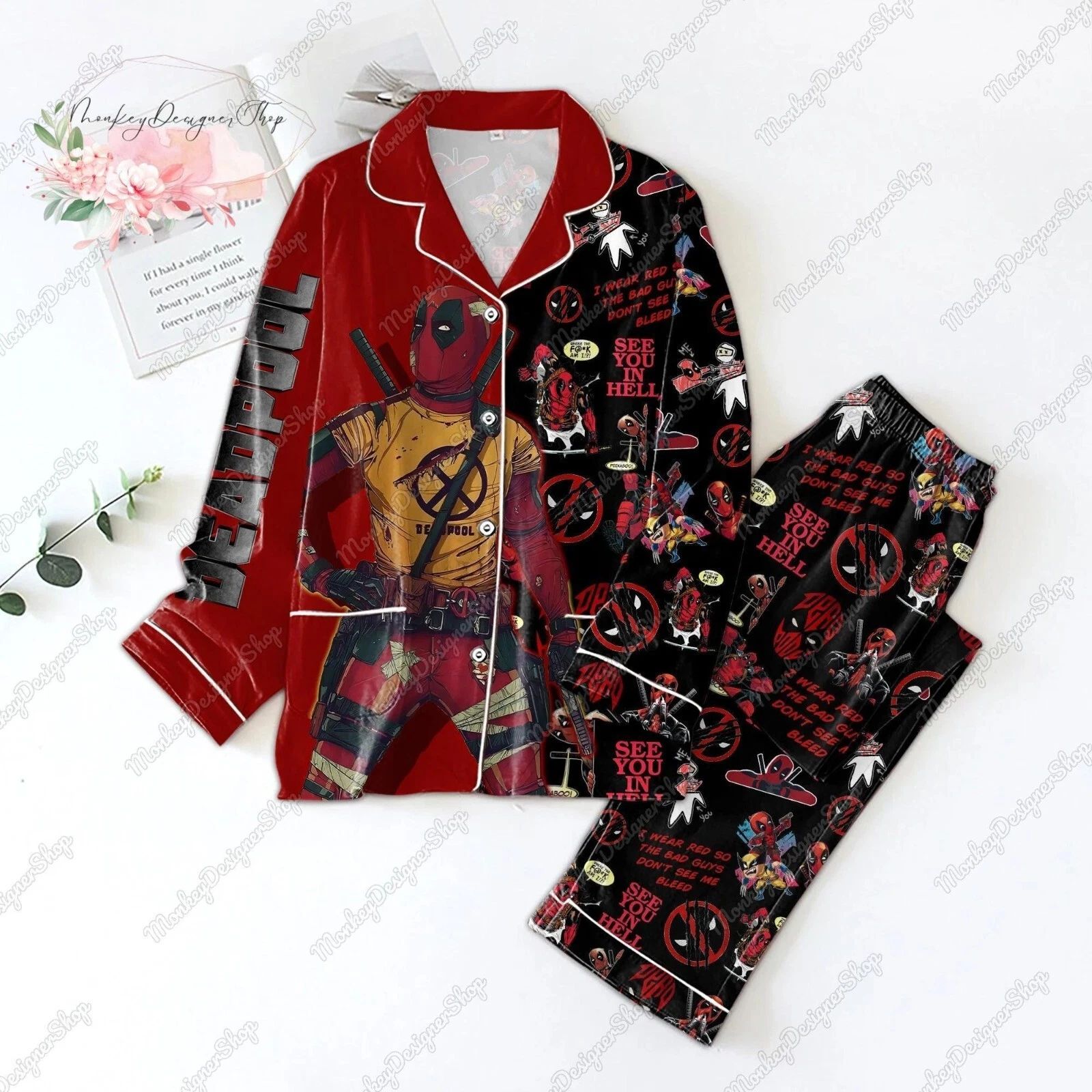 Deadpool Pajama Set, Spider Man Pajamas, Spider Man Holiday Pajamas, Deadpool Wo