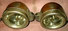 PAIR STAVER SCRIPT BRASS ELECTRIC COWL LAMPS APPROX 1911-15