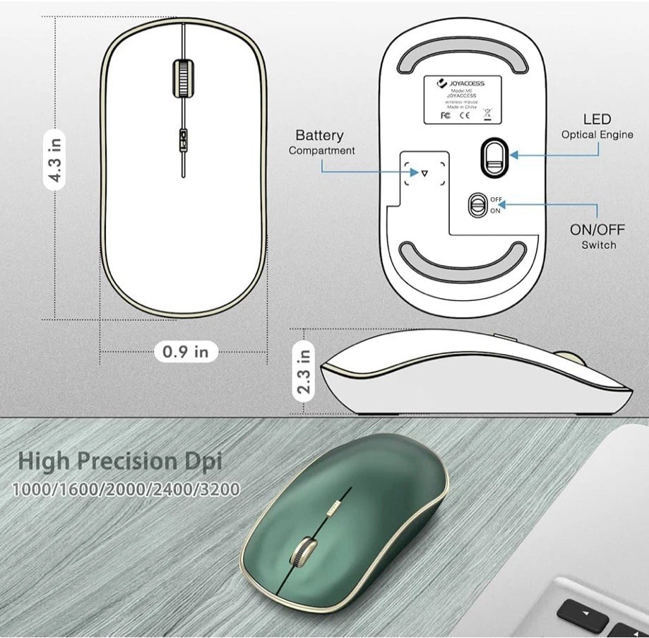 JOYACCESS 2.4G Slim Wireless Silent Mouse, Portable, (GREEN) - Image 4 of 4