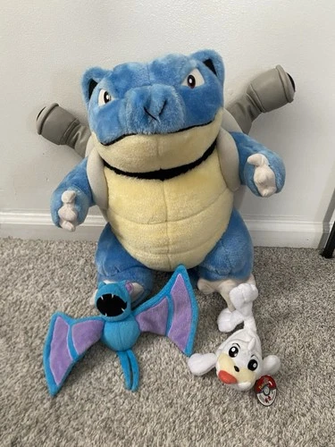 Vtg Lot Of 3 Pokemon Plush Blastoise 16” Seel (nwt) Zubat 1998 1999 Nintendo OG