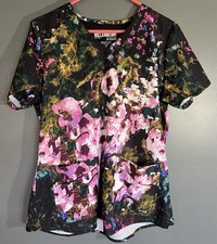 Grey's Anatomy Women's Medium Floral Print V-Neck Scrub Top Stretch Pockets