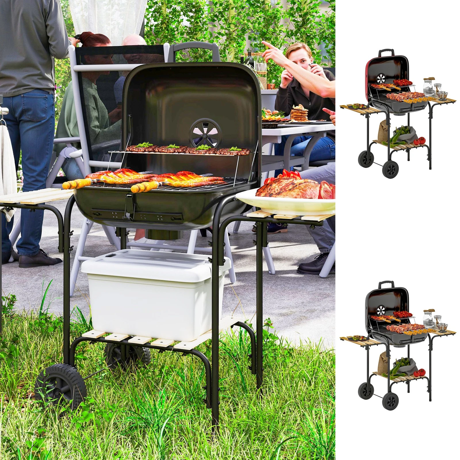 Charcoal Barbecue Grill BBQ Grill with 1840 cm² Grate, 3 Shelves