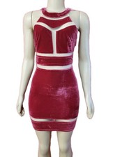 Missguided Red Mesh & Velvet Size 2 Sleeveles Bodycon Women's Party Dress NEW #C