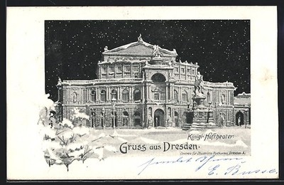 Ansichtskarte Dresden, Königl. Hoftheater im Schnee 1899 