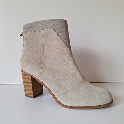 TOMS LUNATA Desert Taupe Suede Side Zip Boots 3'' Stacked Heel Women's 10 Neutral