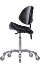 Rolling Saddle Stool Chair Adjustable Height Swivel Heavy Duty Leather Black