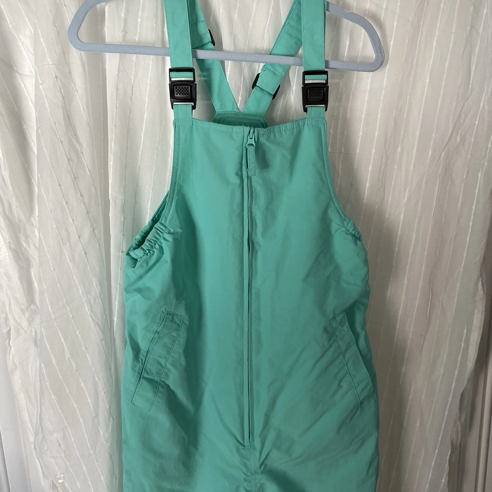 Lands End Snow Bib Pants Girls Youth 18 Green Insulated Nylon Zip Ski Snowboard