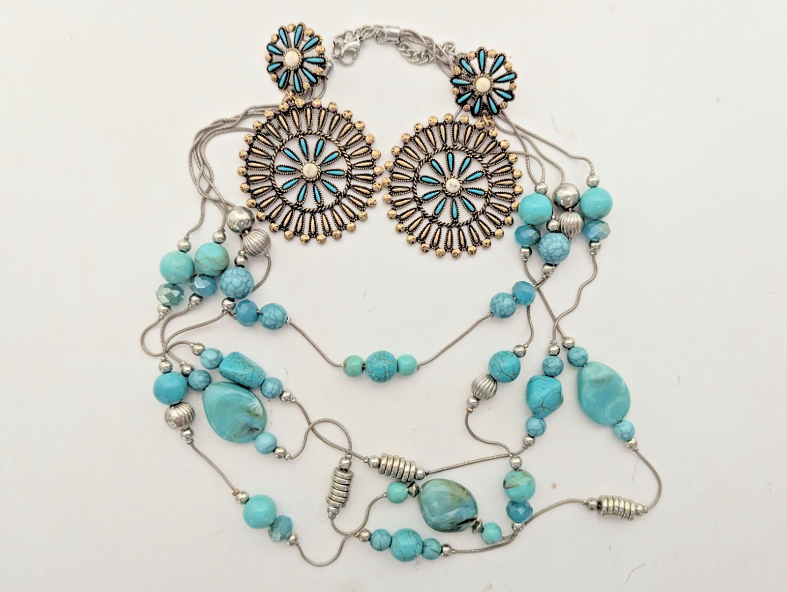 Vintage Multi-layer Turquoise & Silver Tone State… - image 2
