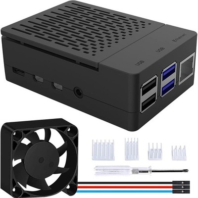 Schwarz ABS Gehäuse & Lüfter für Raspberry Pi 4 Model B 8GB/4GB/2GB