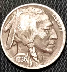 1936 D 5C INDIAN HEAD BUFFALO NICKEL EARLY US TYPE COIN DARK COLOR