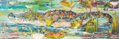 Delilah Alligator animal Original impressionism 10x30 oil COA