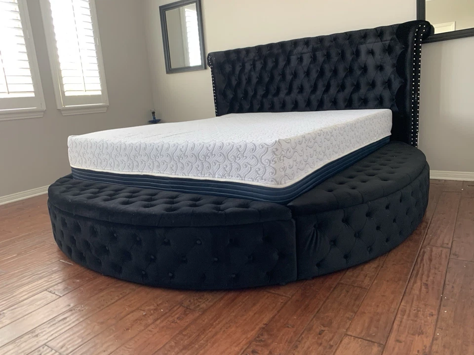 Marco de cama redondo de almacenamiento negro con colchón nuevo (marco de cama en caja) Foto 3 de 4